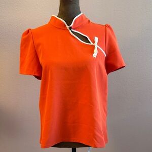 Zara Vibrant Orange Blouse with White Accent